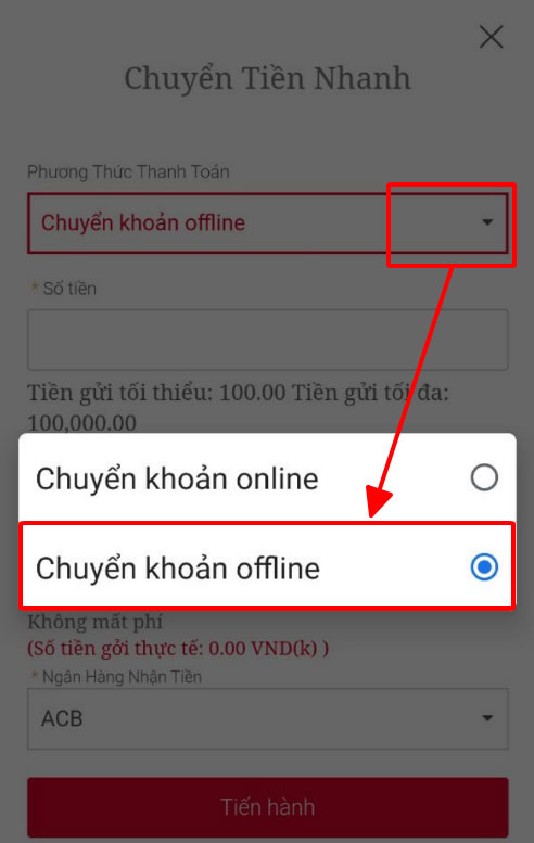 Sau khi chọn phần nạp tiền thì giao diện nạp tiền sẽ hiện ra bên dưới.